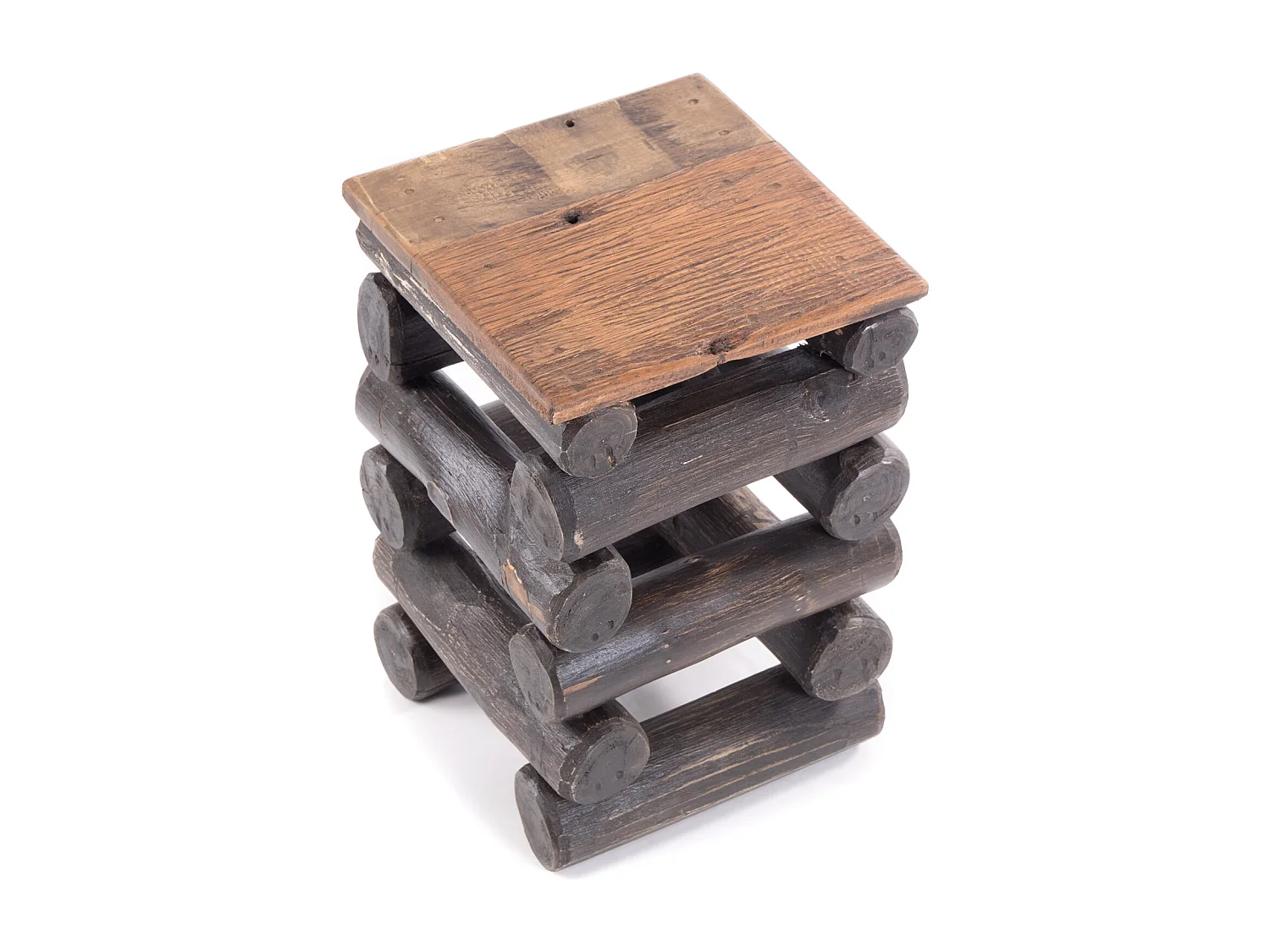 TABOURET BLOC 38 Bois massif recyclé en teck 04 schwarz-natur