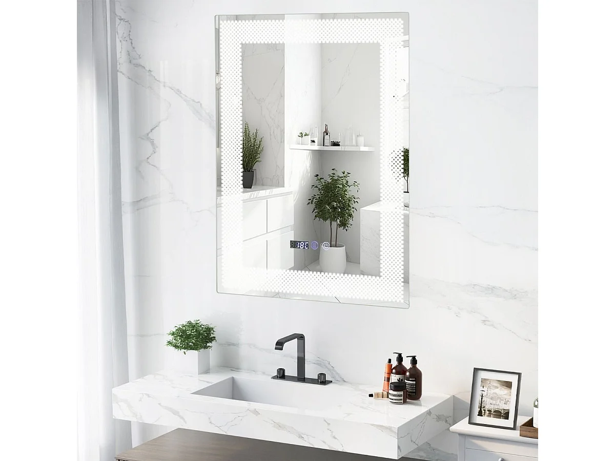 Miroir Salle de Bain LED à 3 Couleurs & Luminosité Réglable, 70 x 50 cm