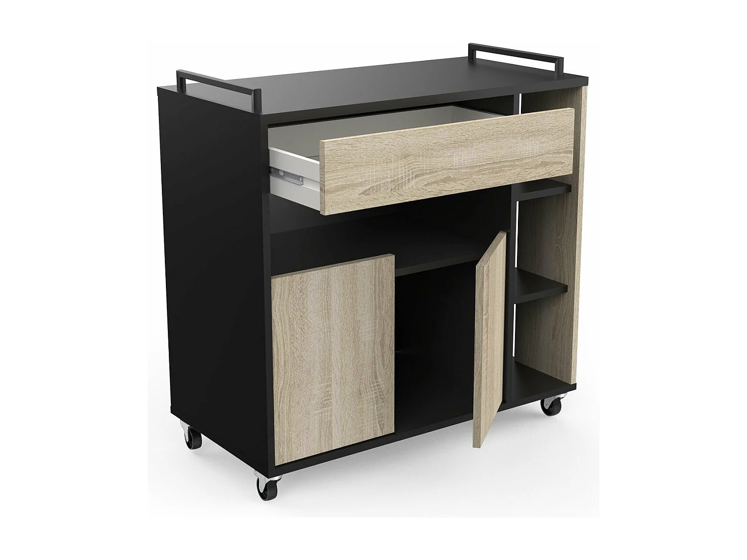 Carrinho de Cozinha AMBIHOME SIDE Carvalho/Preto C78xP40xA79cm