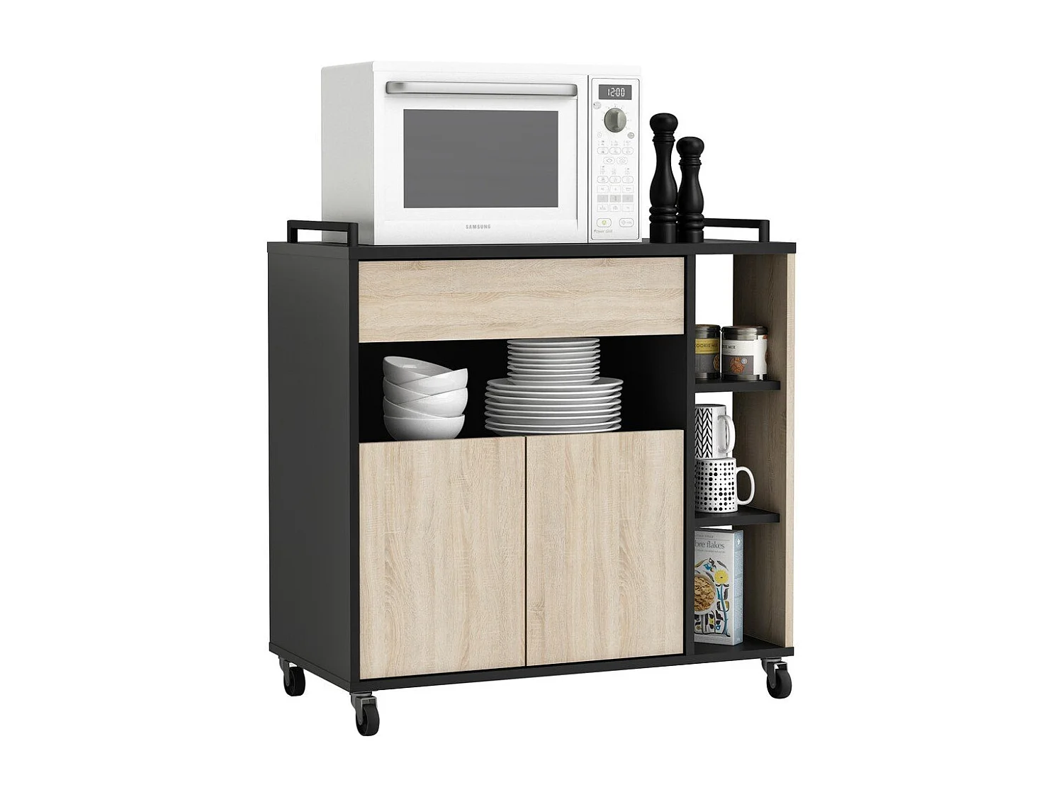 Carrinho de Cozinha AMBIHOME SIDE Carvalho/Preto C78xP40xA79cm