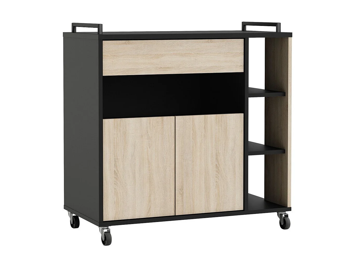 Carrinho de Cozinha AMBIHOME SIDE Carvalho/Preto C78xP40xA79cm