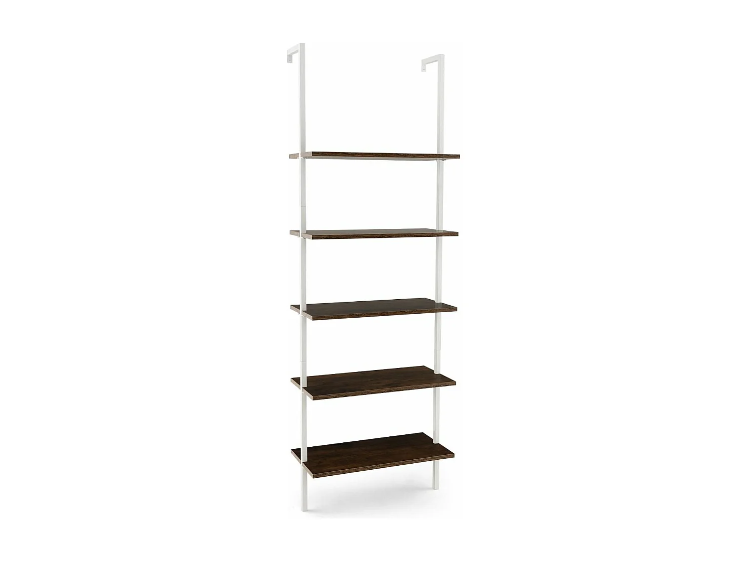Étagère Échelle Bibliothèque  à 5 Niveaux avec Cadre Métallique, Étagère Murale à 5 Niveaux 60x30x180CM (Marron + Blanc)