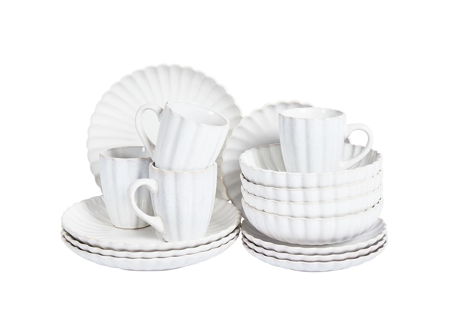 Tafelservice für 4 Personen Steinzeug cremeweiß 16-teilig Geschirr Set Nettle