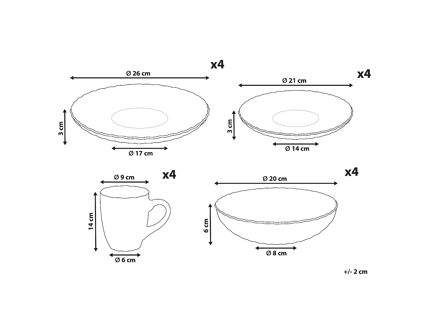 Tafelservice für 4 Personen Steinzeug cremeweiß 16-teilig Geschirr Set Nettle