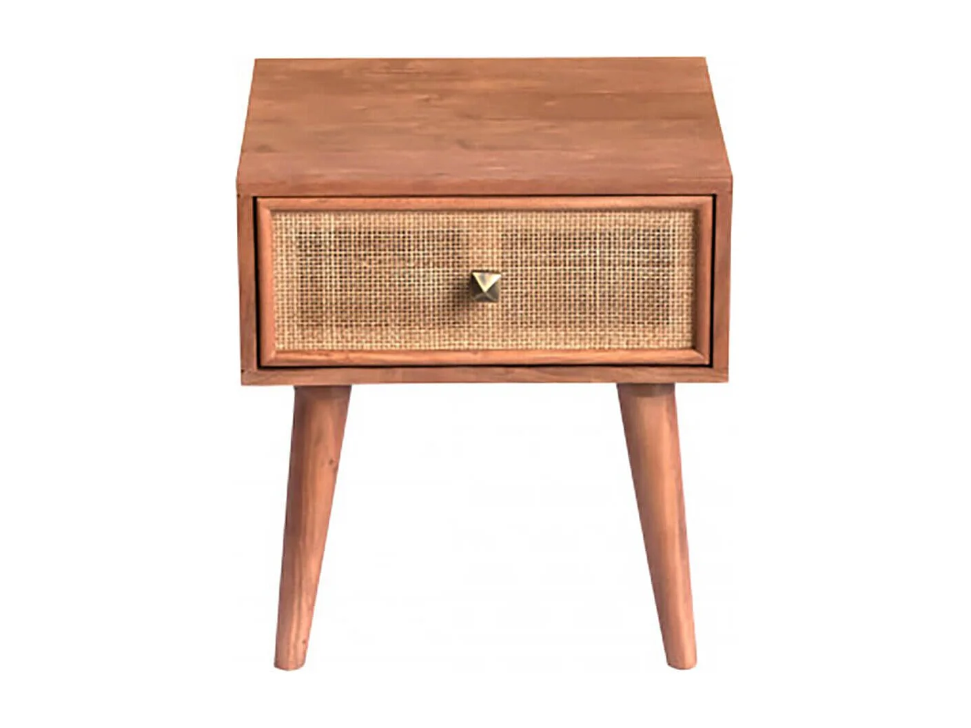 KESIAH - Chevet 1 tiroir en acacia finition teinté teck avec plaquage cannage