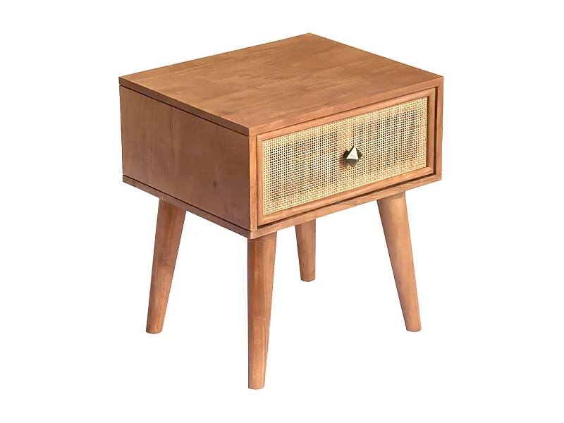 KESIAH - Chevet 1 tiroir en acacia finition teinté teck avec plaquage cannage