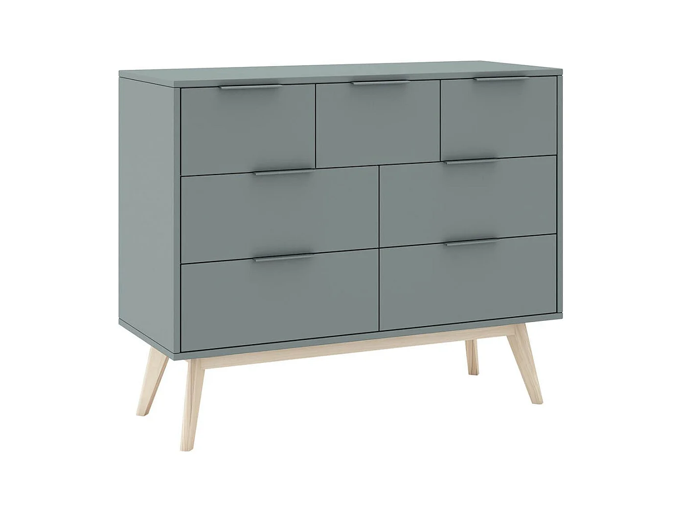 CANACA - Commode 7 Tiroirs Scandinave MDF et Pin Massif Gris Vert