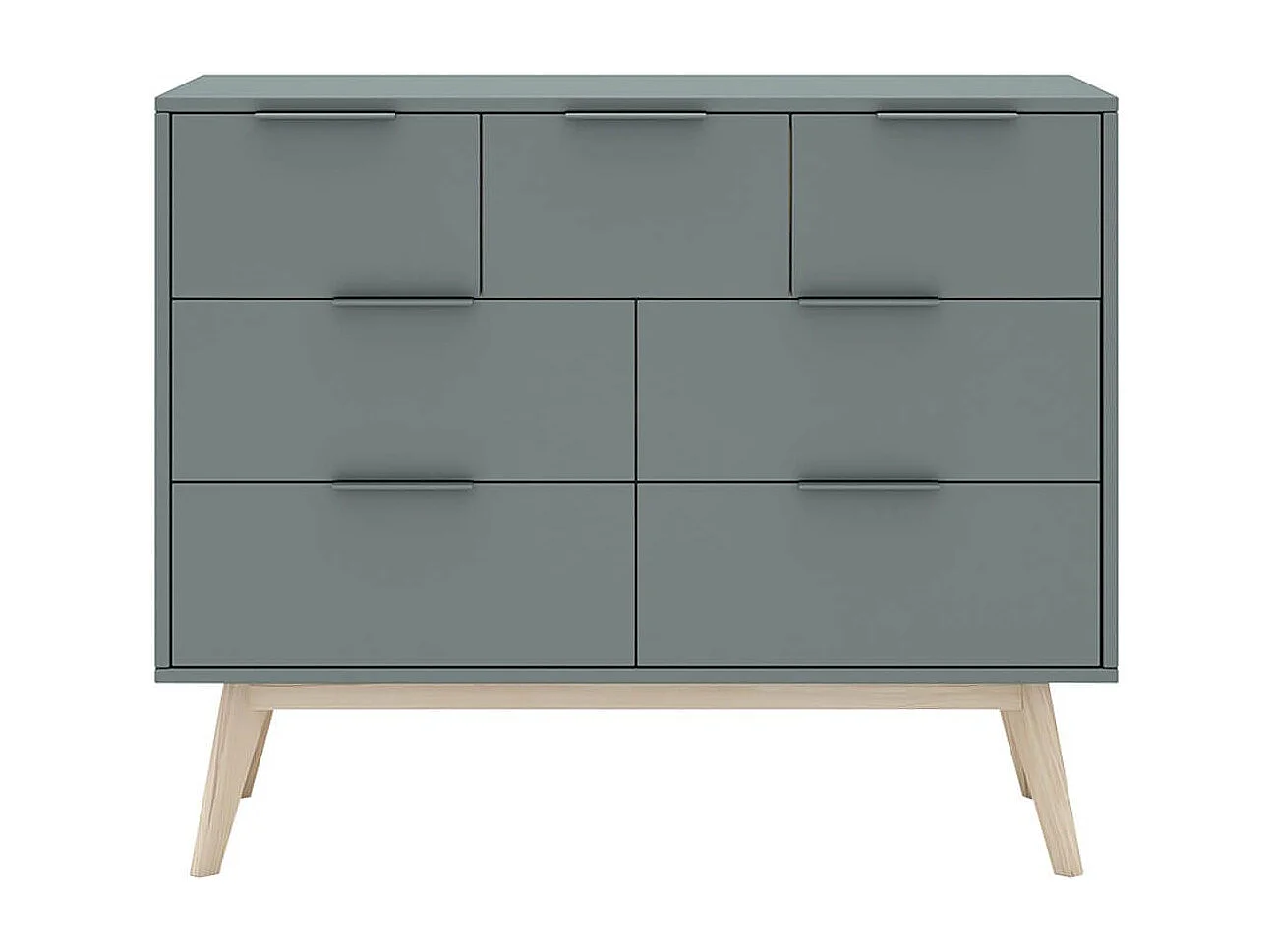 CANACA - Commode 7 Tiroirs Scandinave MDF et Pin Massif Gris Vert