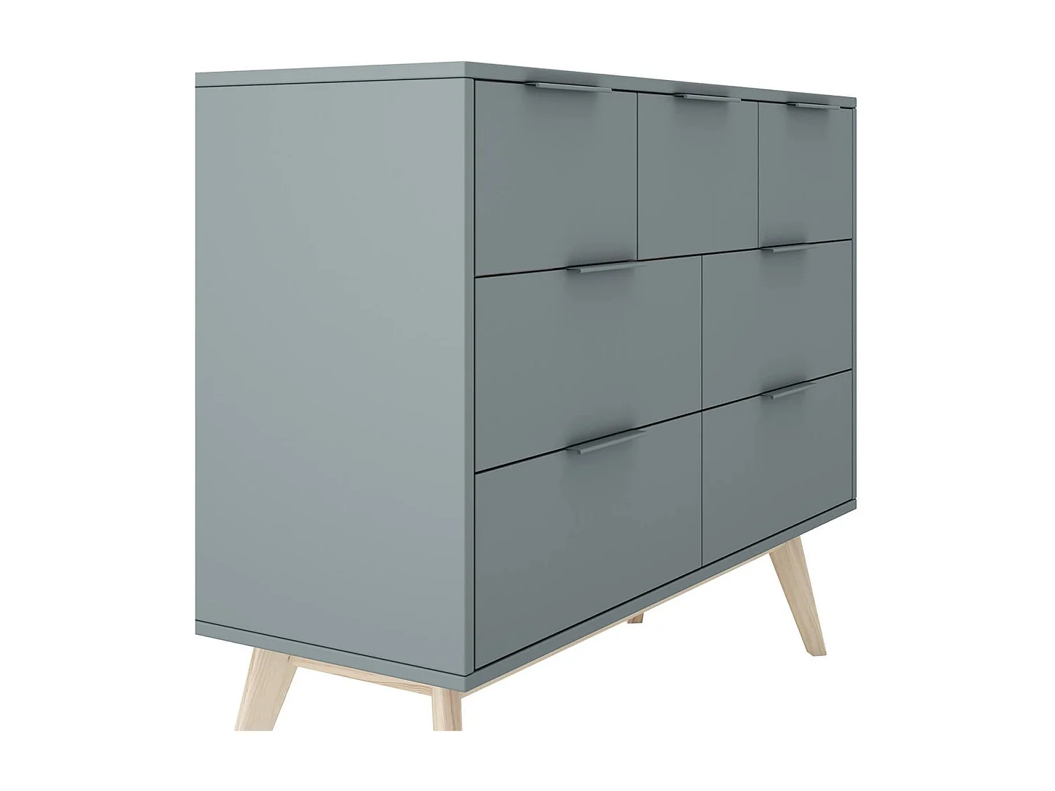 CANACA - Commode 7 Tiroirs Scandinave MDF et Pin Massif Gris Vert