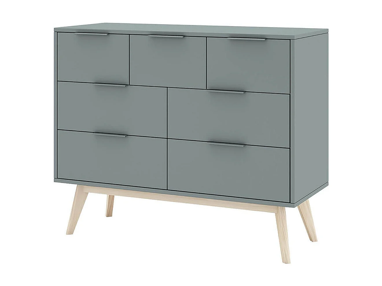 CANACA - Commode 7 Tiroirs Scandinave MDF et Pin Massif Gris Vert