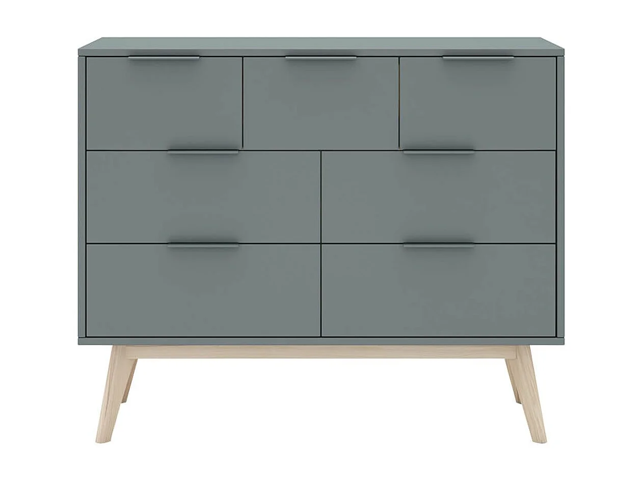 CANACA - Commode 7 Tiroirs Scandinave MDF et Pin Massif Gris Vert