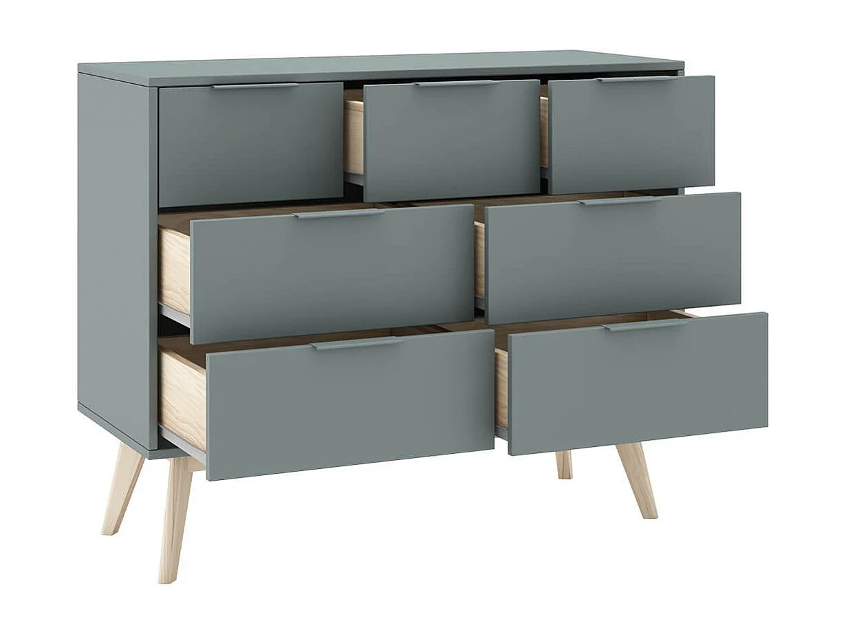 CANACA - Commode 7 Tiroirs Scandinave MDF et Pin Massif Gris Vert