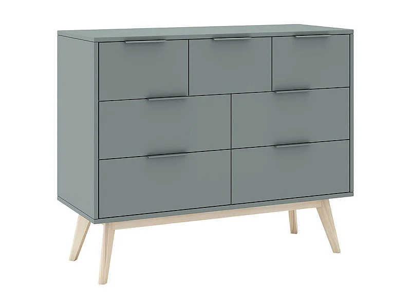 CANACA - Commode 7 Tiroirs Scandinave MDF et Pin Massif Gris Vert