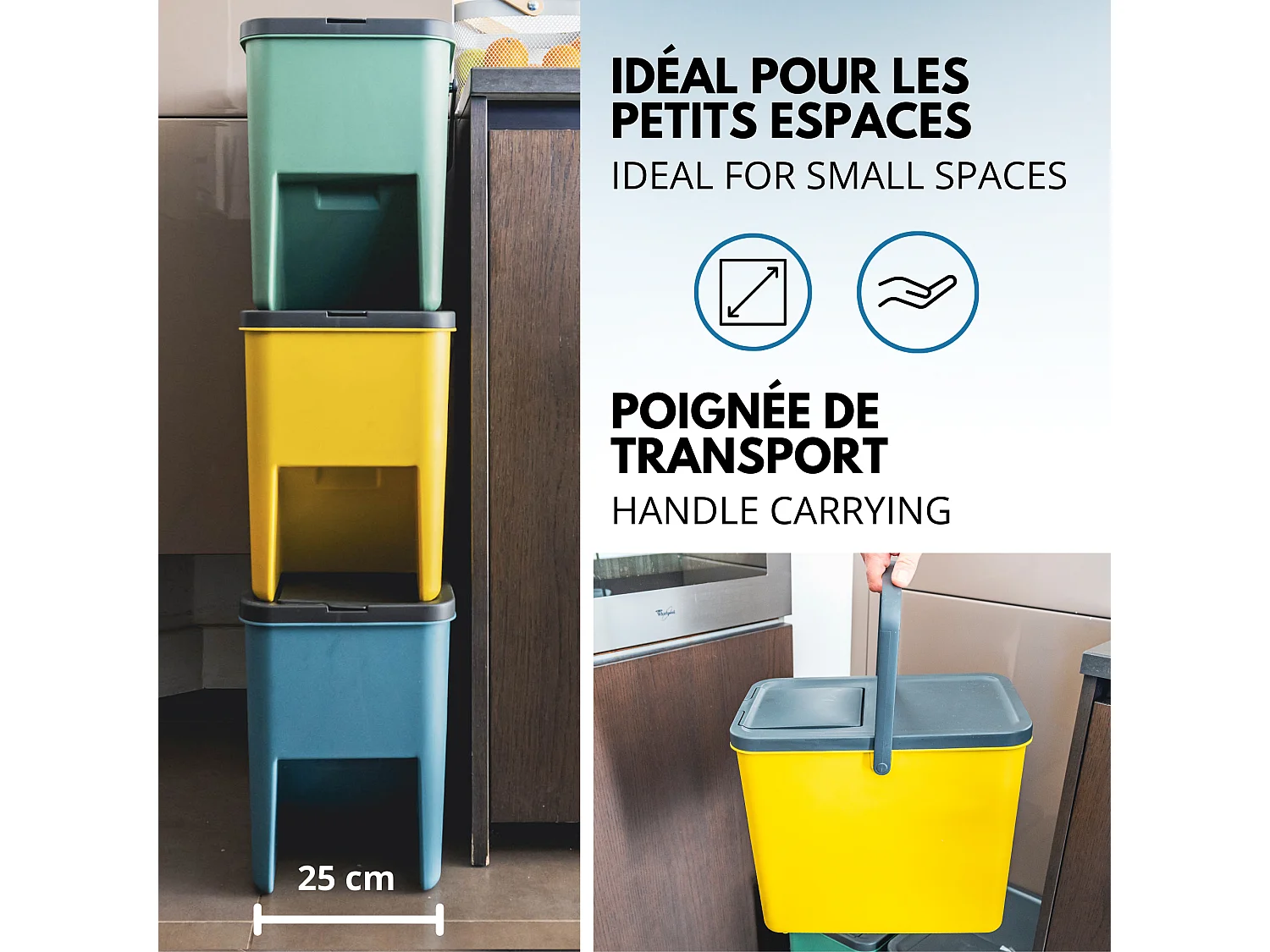 Lot de 3 Poubelles Empilables BERGEN Multicolore Plastique 60L
