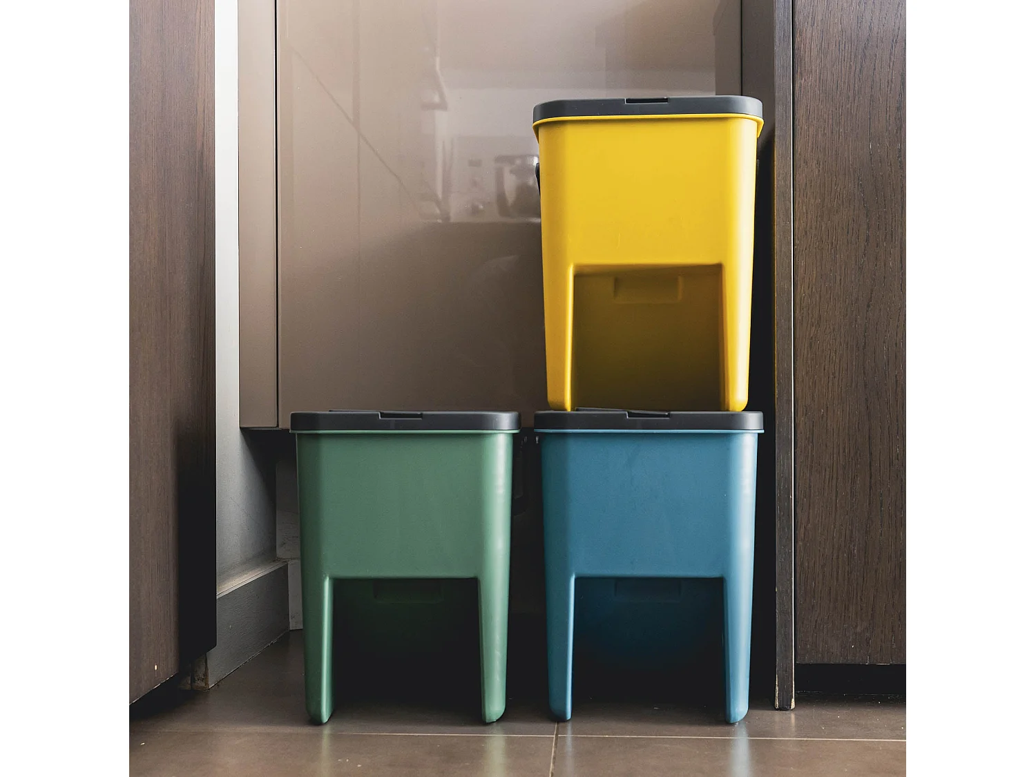 3 poubelle tri Sélectif BERGEN vert bleu jaune 3x20L