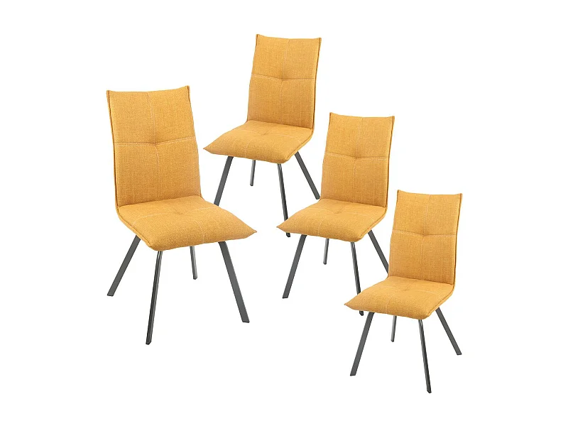 BISPO - Lot de 4 Chaises Tissu Texturé Coloris Jaune moutarde
