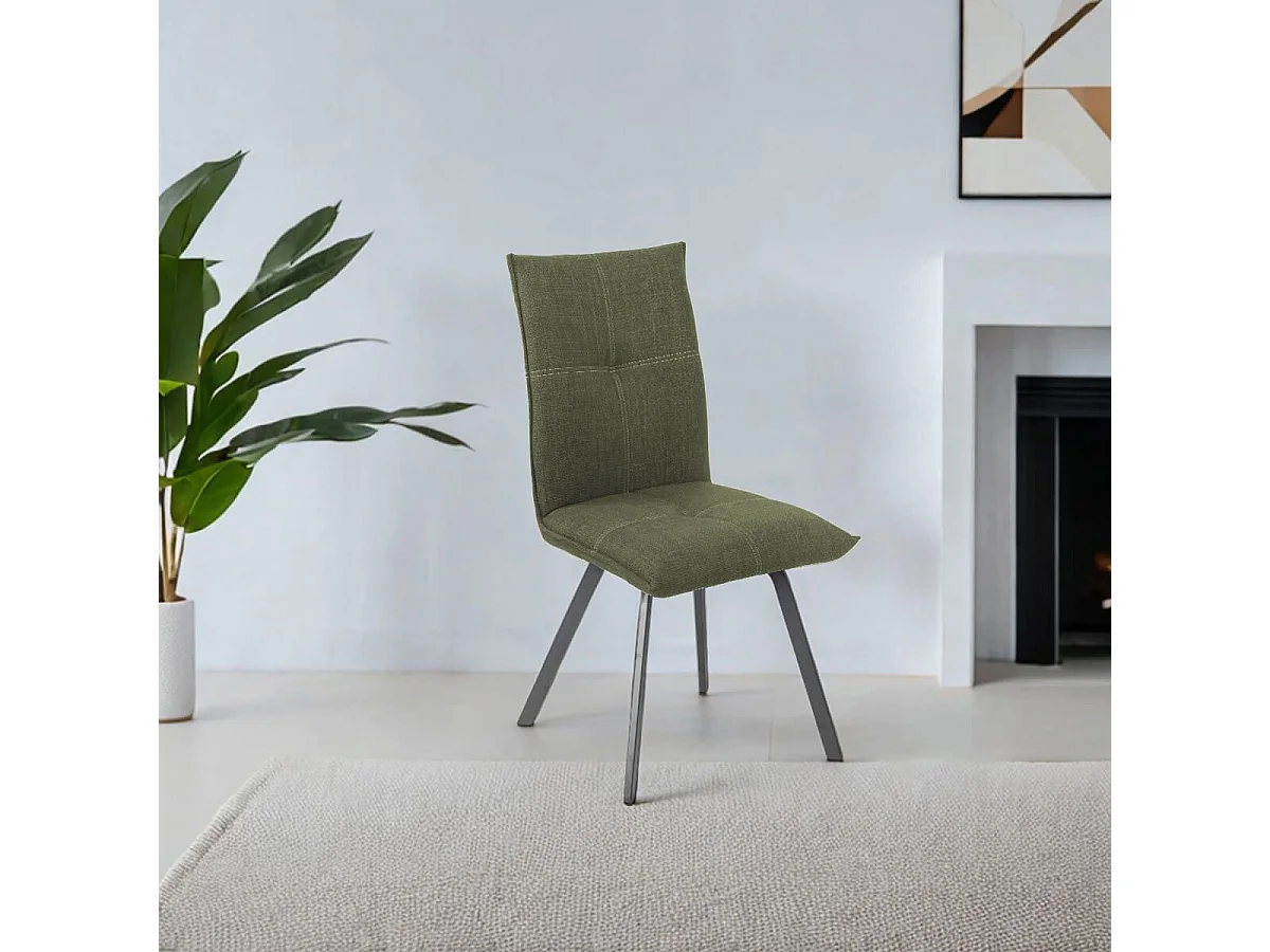 BISPO - Lot de 4 Chaises Tissu Texturé Coloris Vert kaki