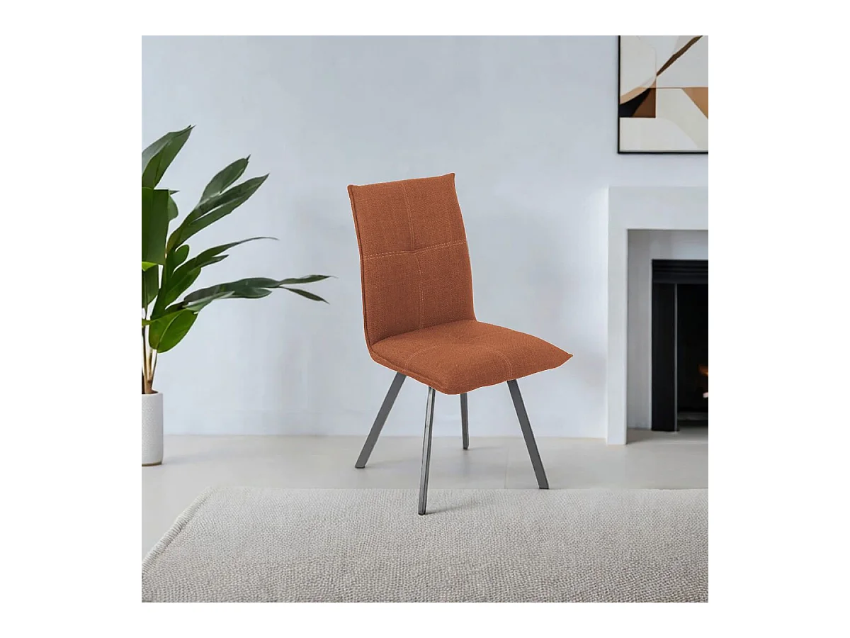 BISPO - Lot de 4 Chaises Tissu Texturé Coloris Brique Terracotta