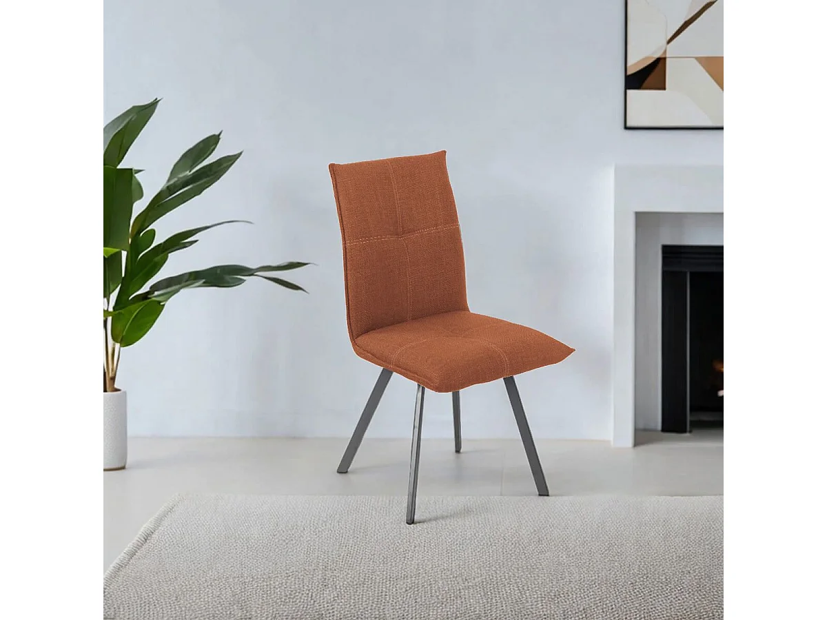 BISPO - Lot de 4 Chaises Tissu Texturé Coloris Brique Terracotta