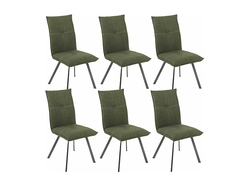 BISPO - Lot de 6 Chaises Tissu Texturé Coloris Vert kaki