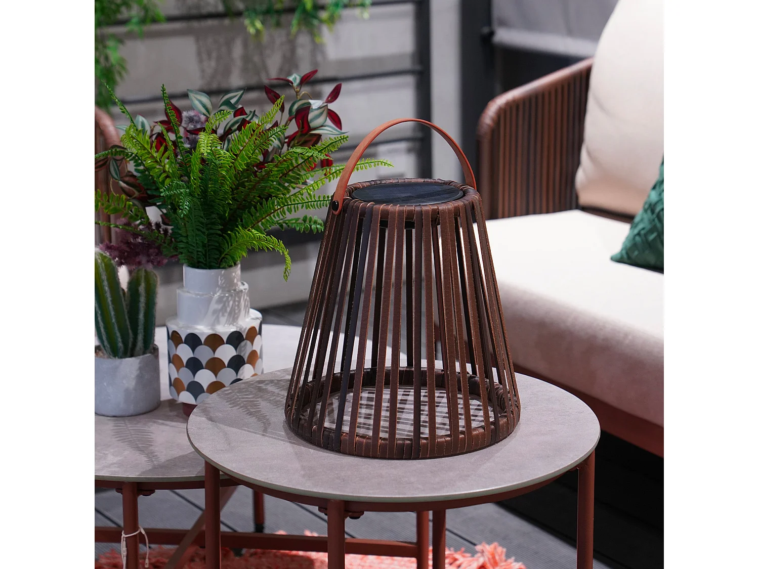 Lanterne solaire décorative EVANIA Marron Poly rotin H28cm