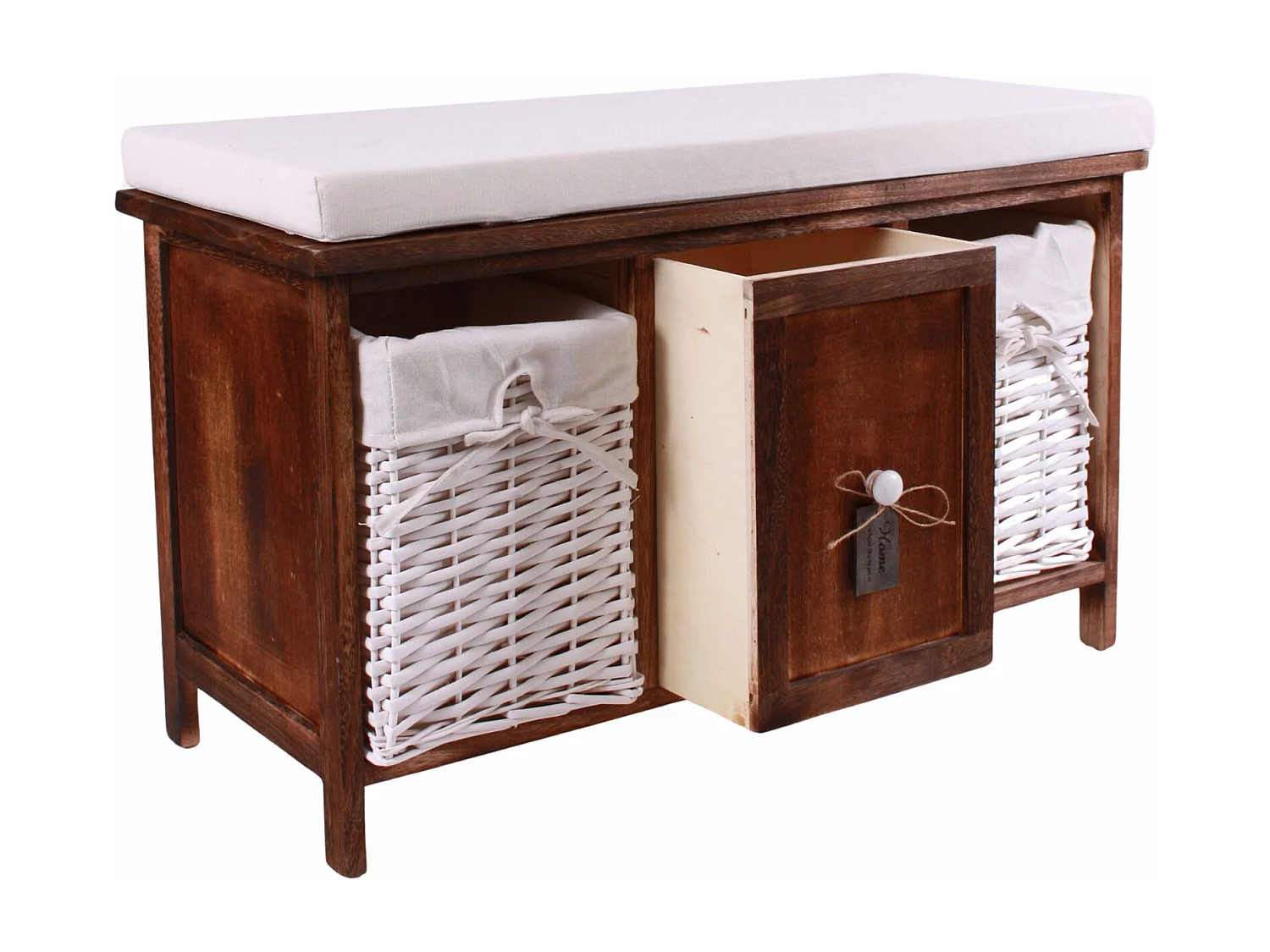 Panca bicolor con cestini in vimini