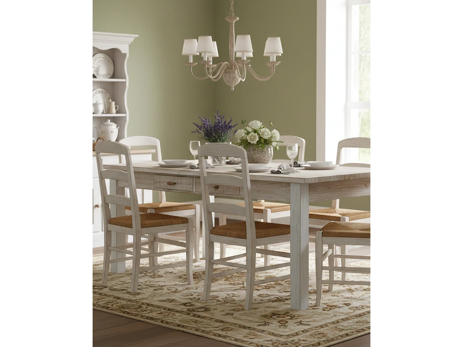 Tavolo da pranzo in legno di abete con cassetti