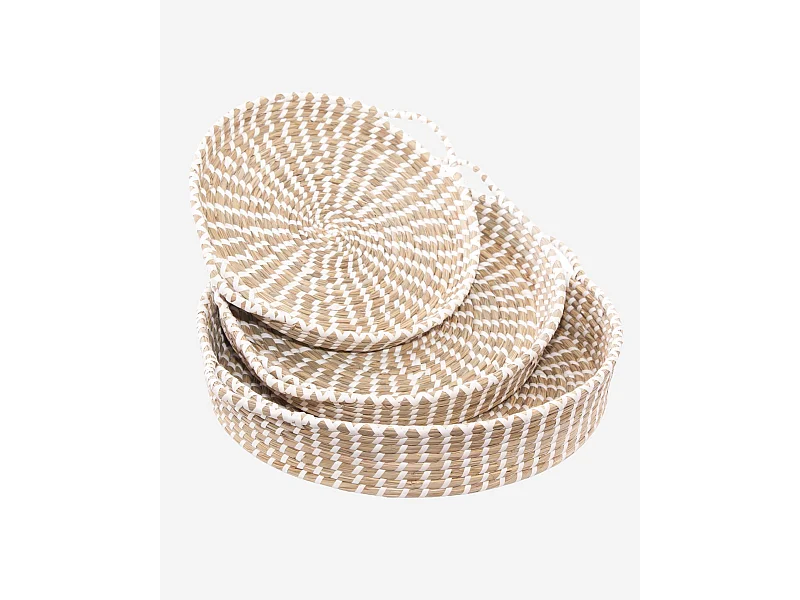 Set di 3 vassoi rotondi in seagrass
