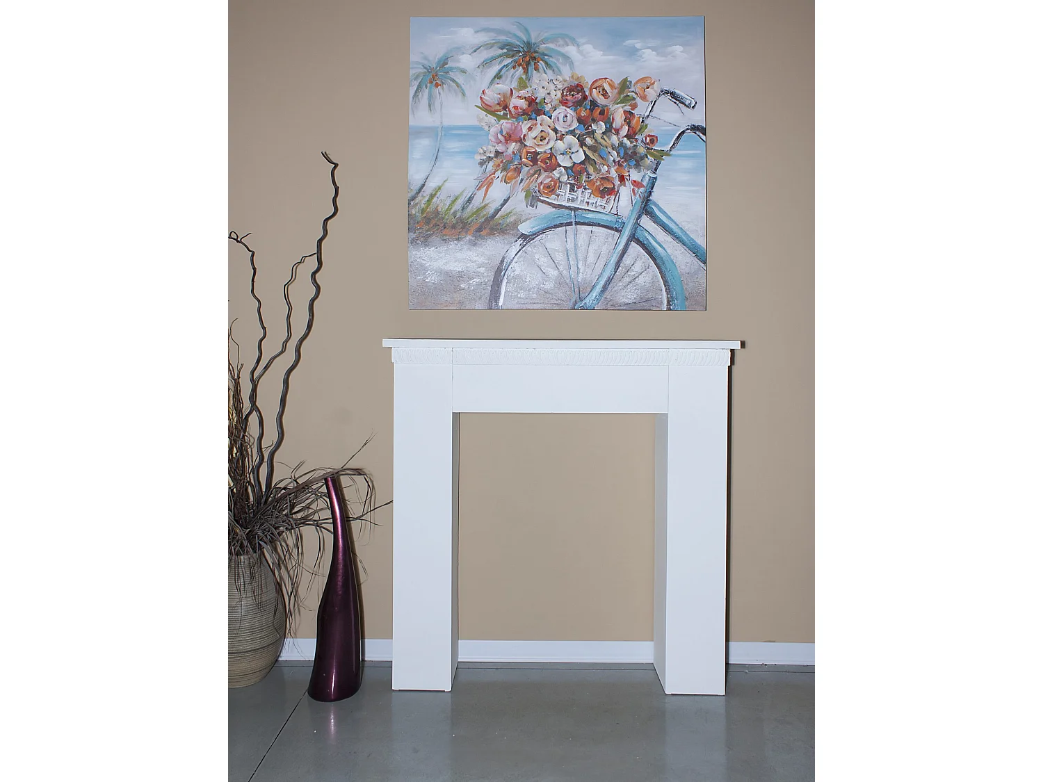 Caminetto a Cornice Decorativa in Legno di Abete Bianco Finto Camino Arredo Casa