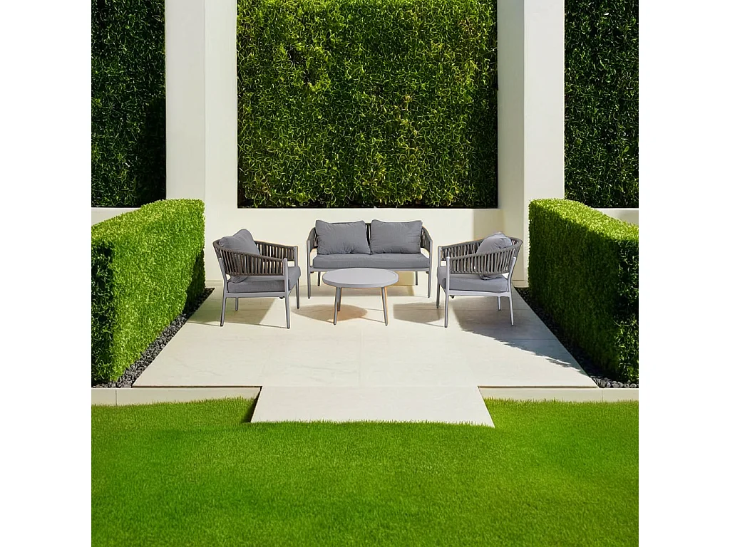 Salotto completo in alluminio bianco e corda Raul