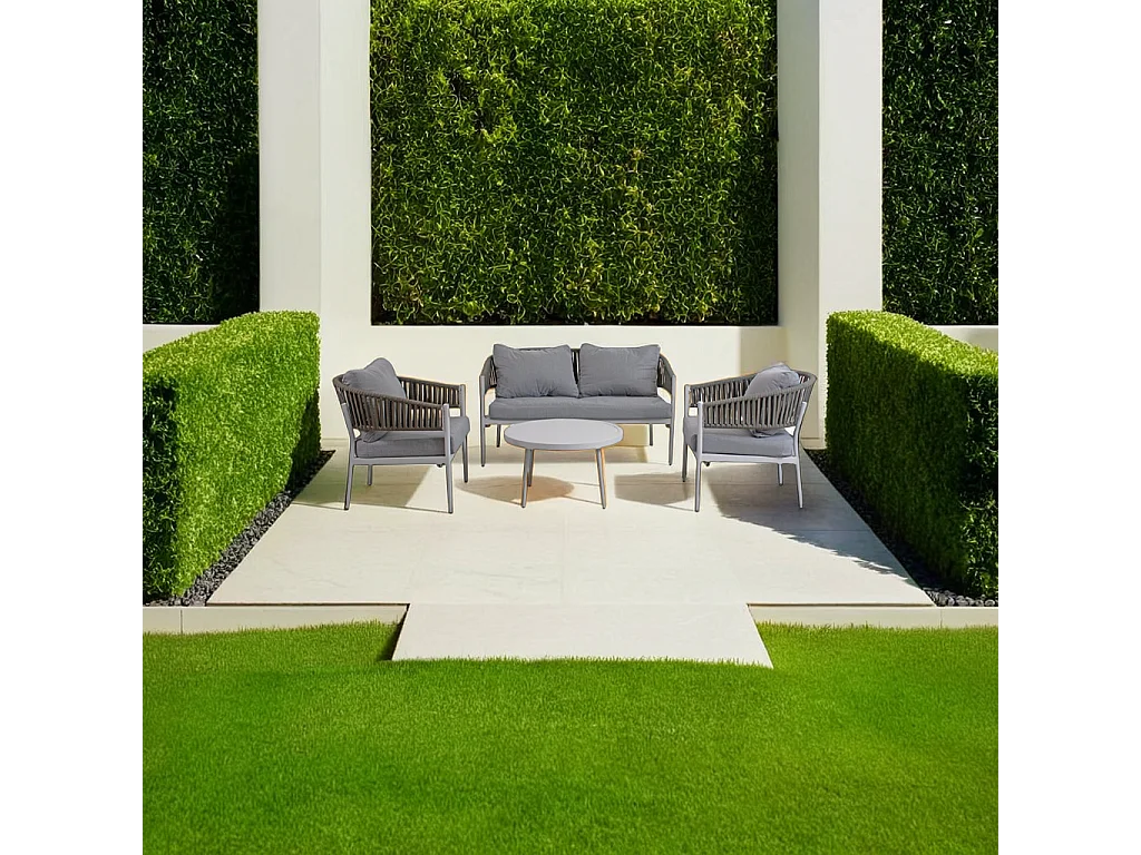 Salotto completo in alluminio bianco e corda Raul