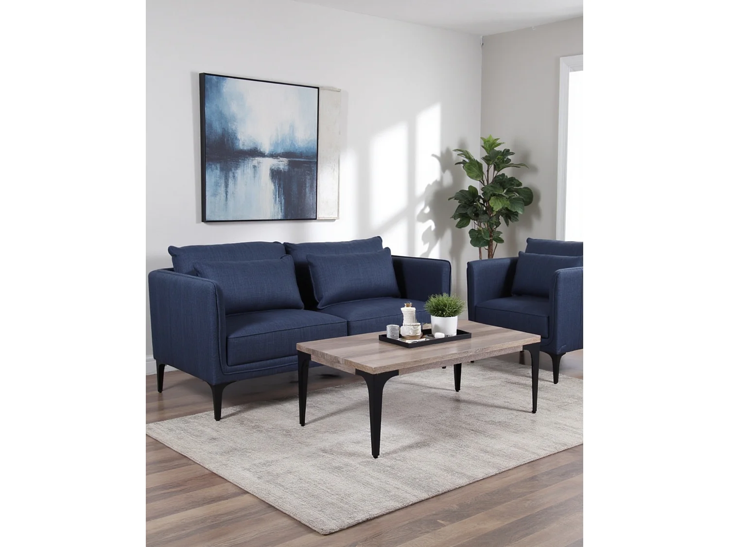 Divano a due posti in tessuto blu "Gina"