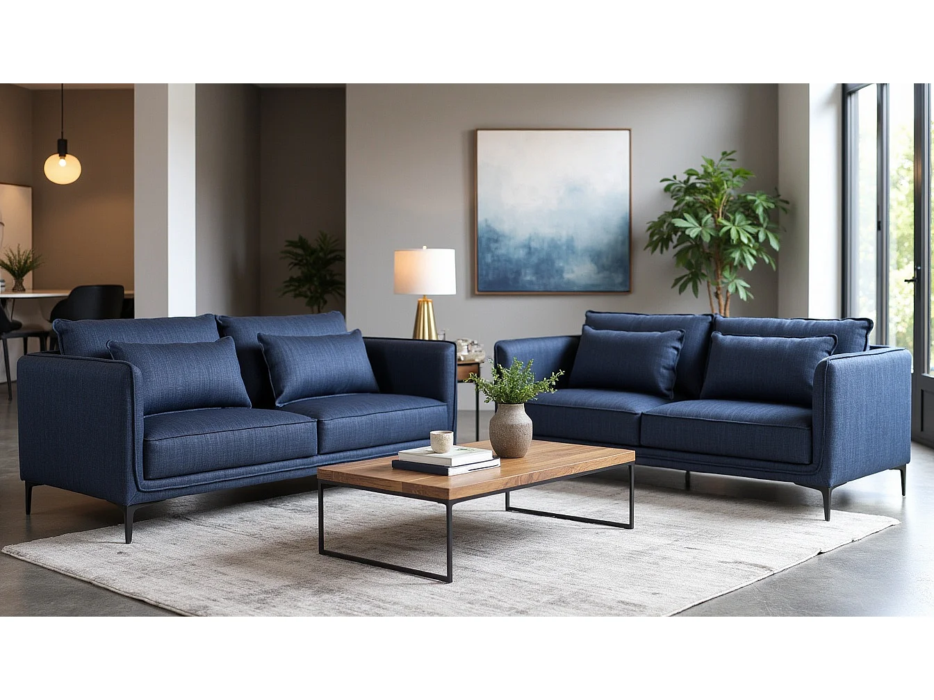 Divano a due posti in tessuto blu "Gina"