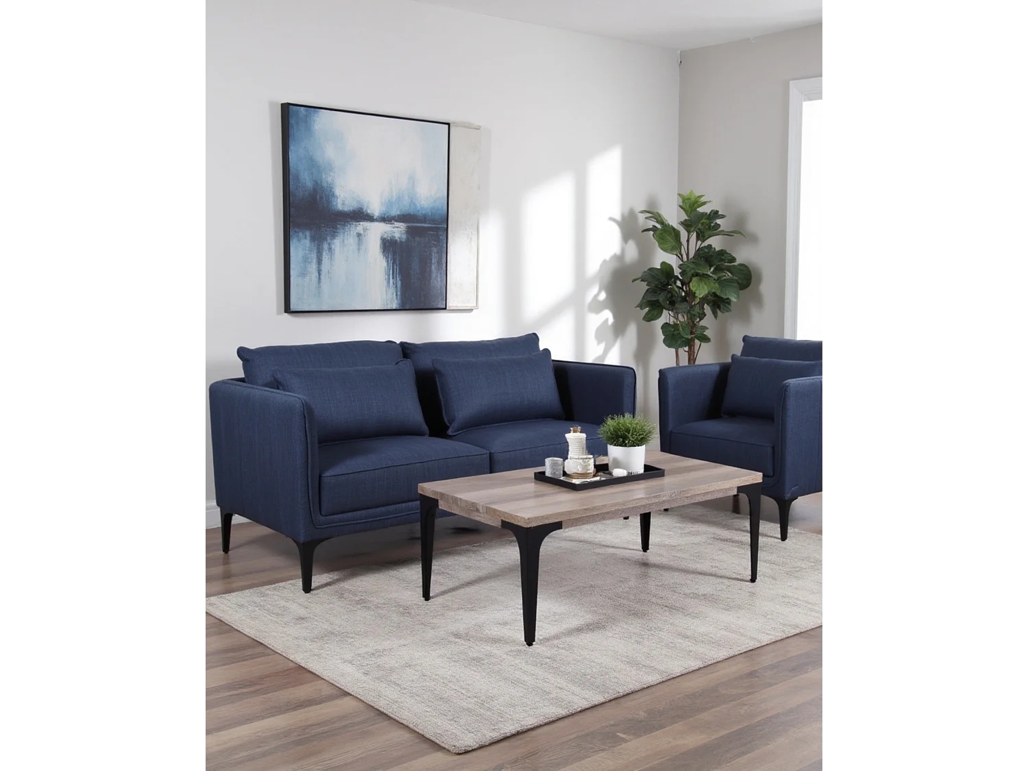 Divano a due posti in tessuto blu "Gina"