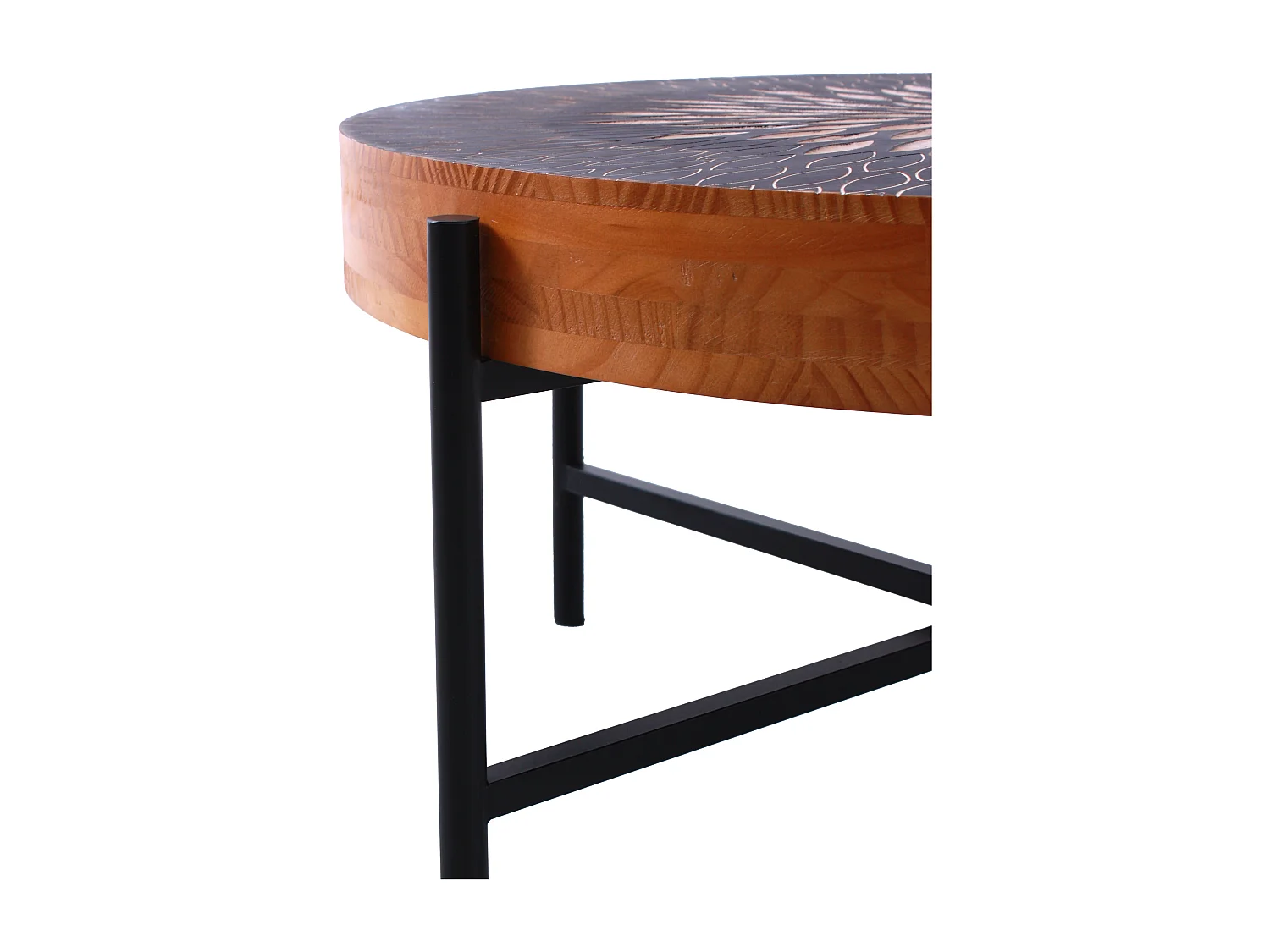 Tavolino da caffè rotondo "Bangkok" stile esotico dal design particolare a incisioni su legno