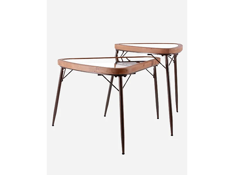 Set di 2 tavolini triangolari in legno e metallo