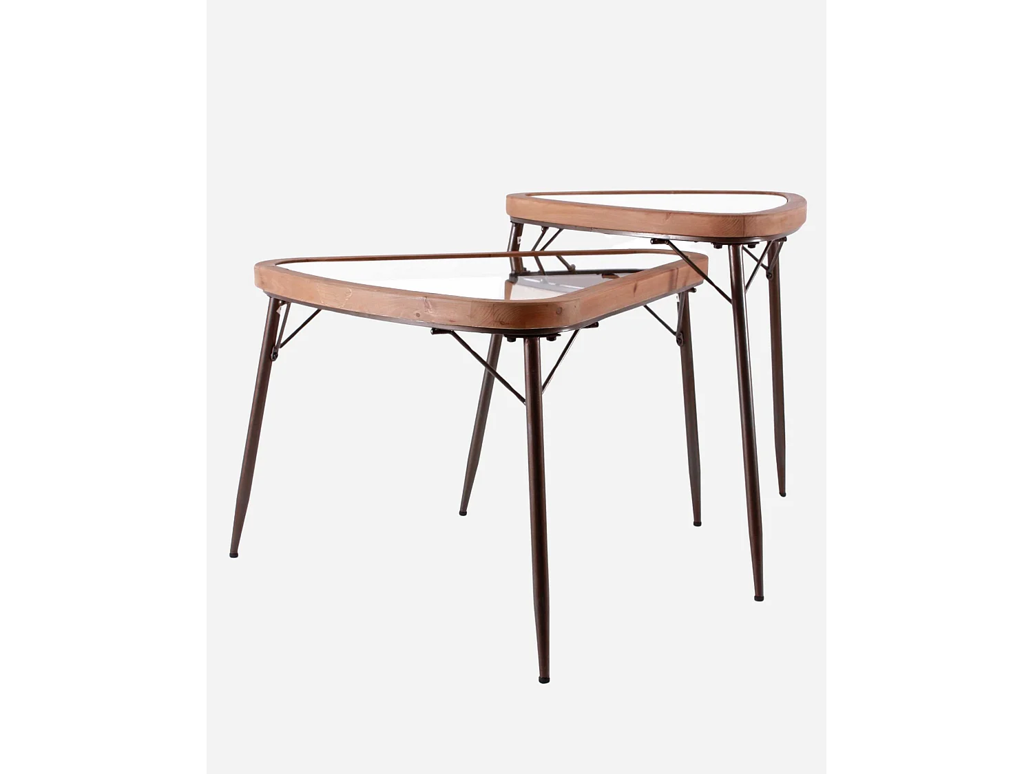 Set di 2 tavolini triangolari in legno e metallo