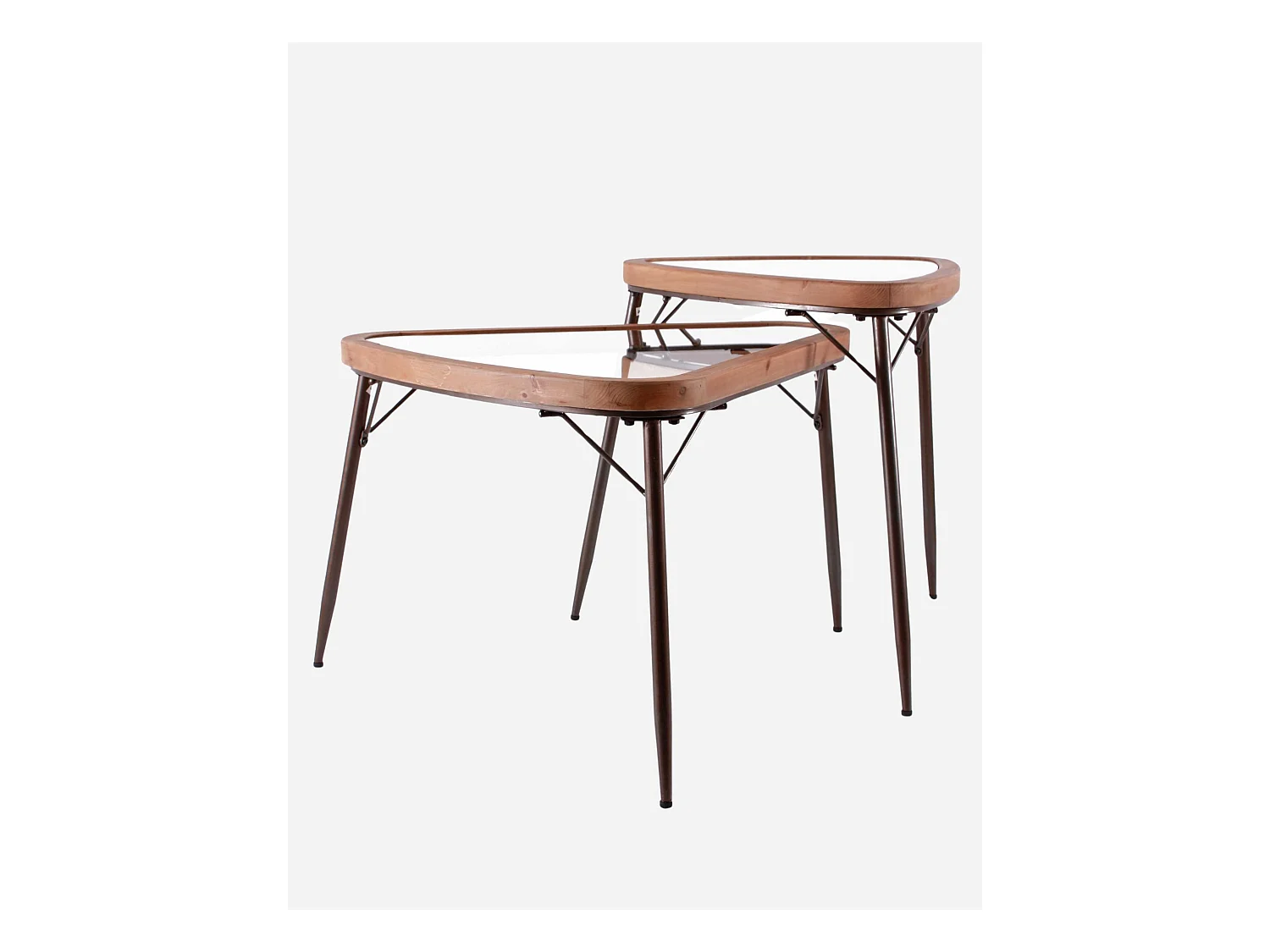 Set di 2 tavolini triangolari in legno e metallo