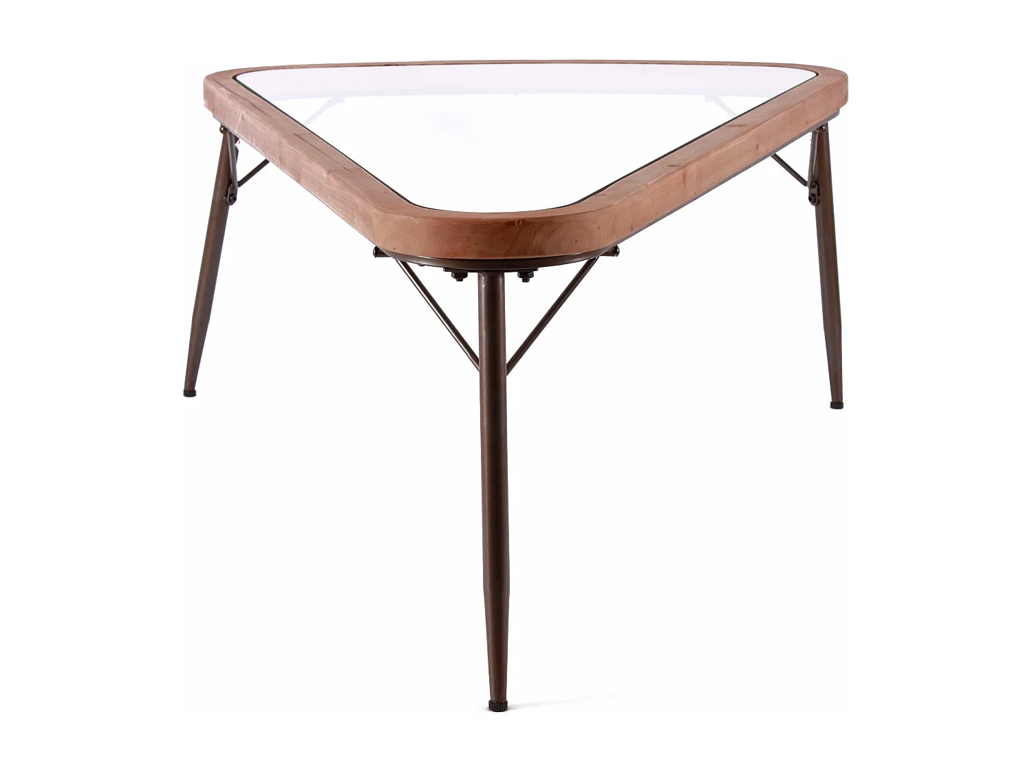 Tavolino triangolare in legno e metallo