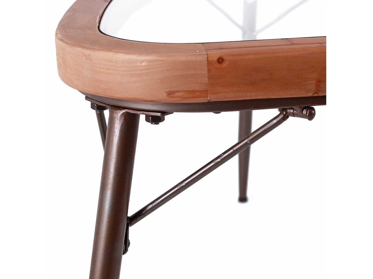 Tavolino triangolare in legno e metallo