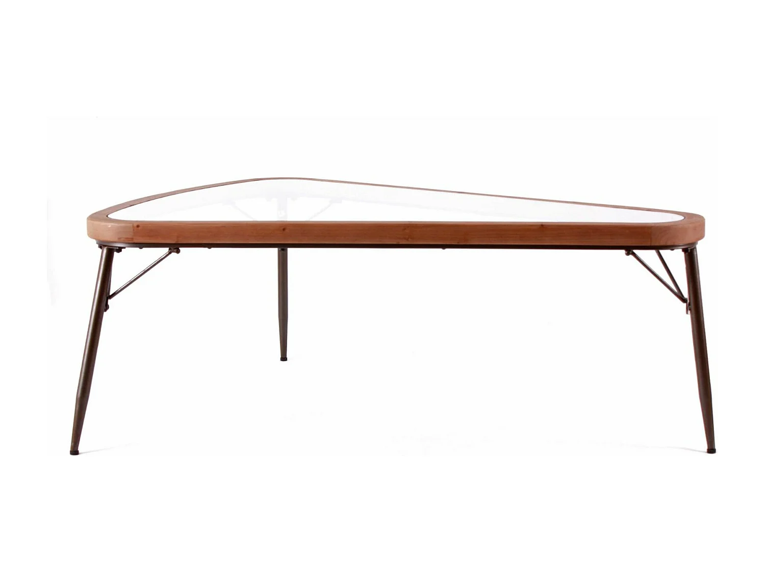 Tavolino triangolare in legno e metallo