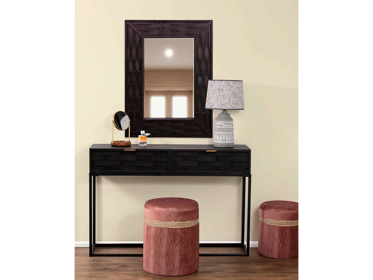 Consolle in legno intrecciato e ferro Macao