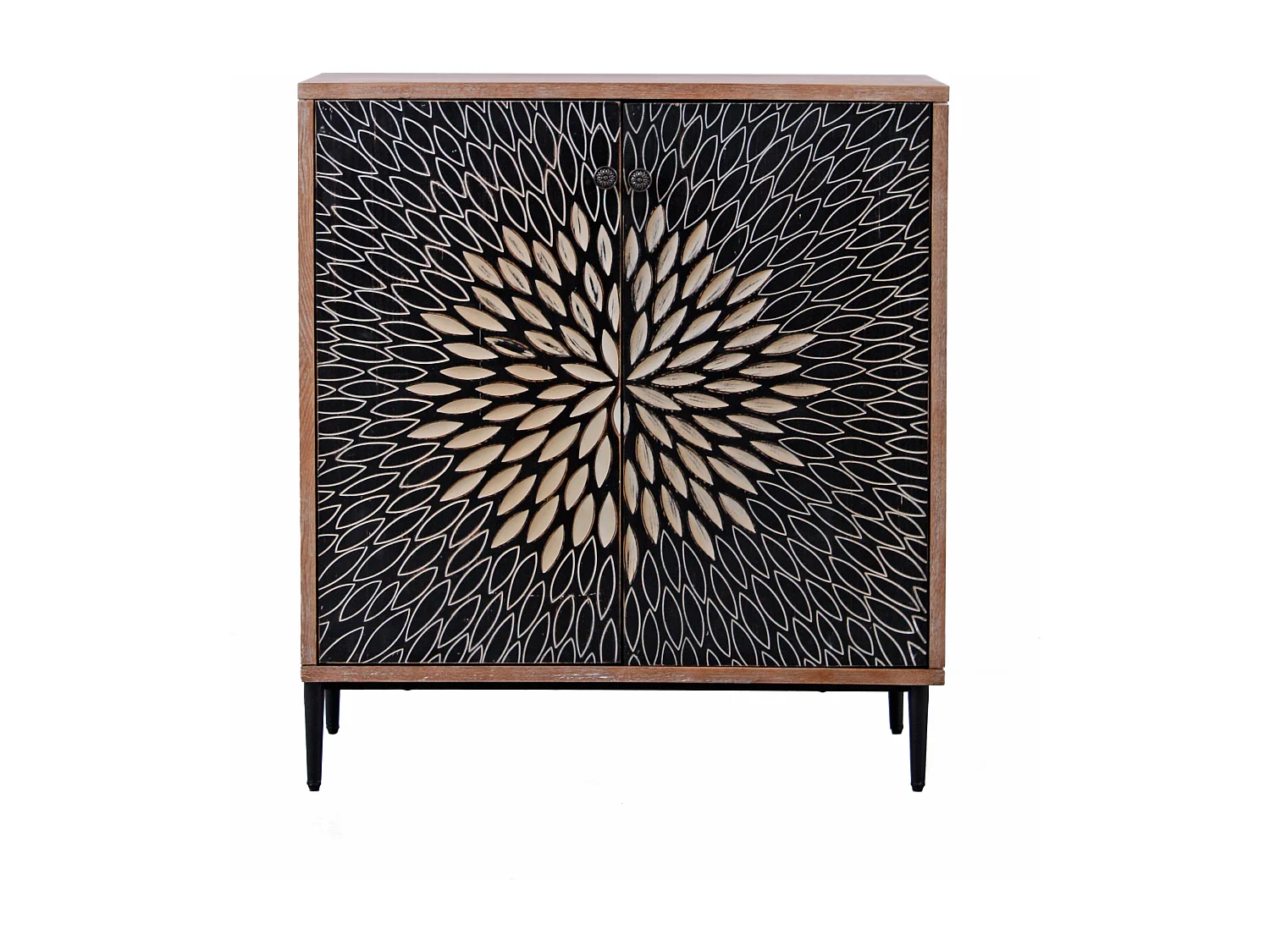 Credenza in legno quadrata colore marrone "Bangkok" stile esotico con design intagliato