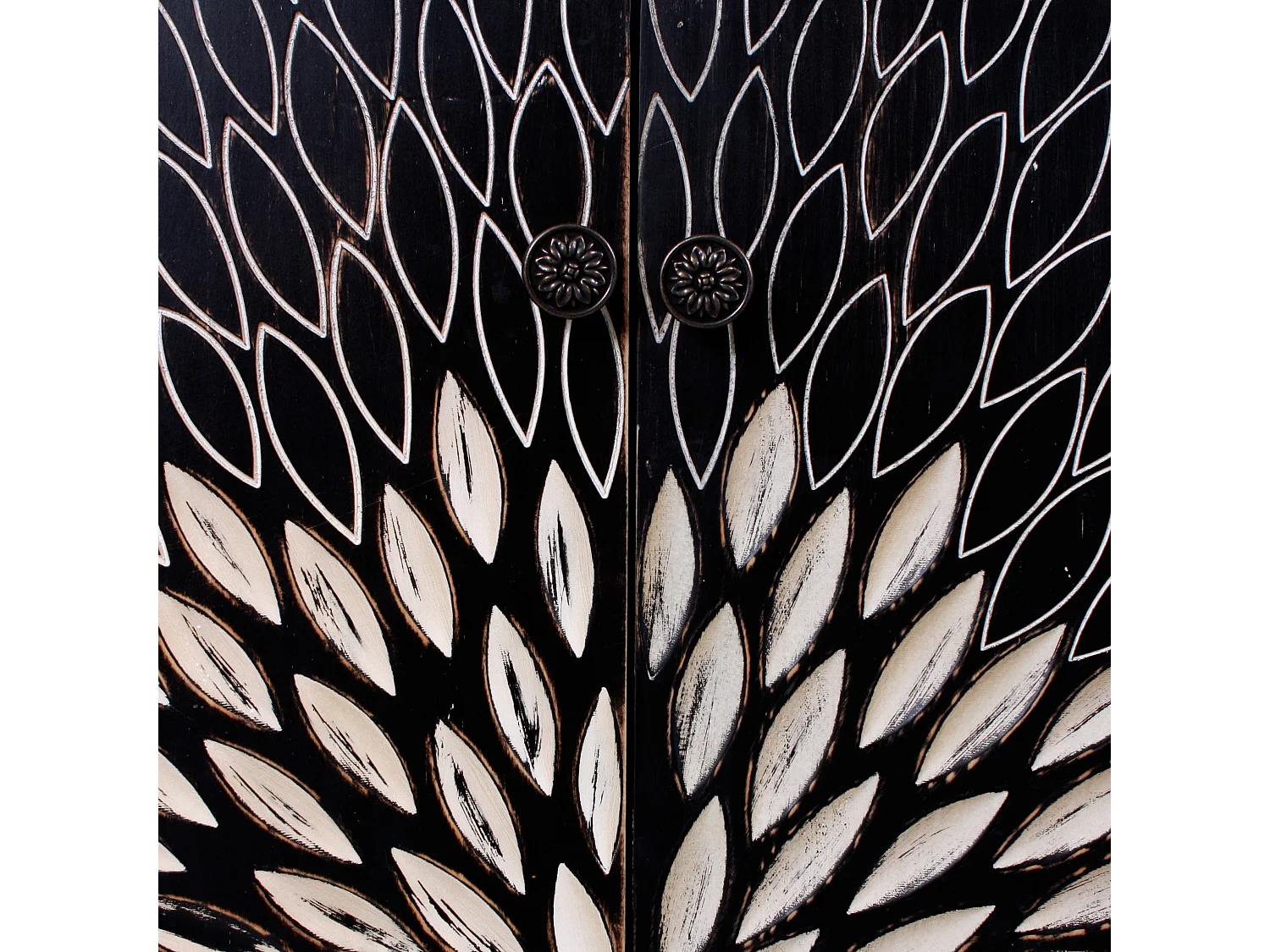 Credenza in legno quadrata colore marrone "Bangkok" stile esotico con design intagliato