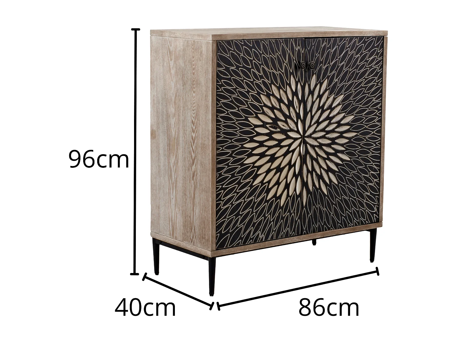 Credenza in legno quadrata colore marrone "Bangkok" stile esotico con design intagliato