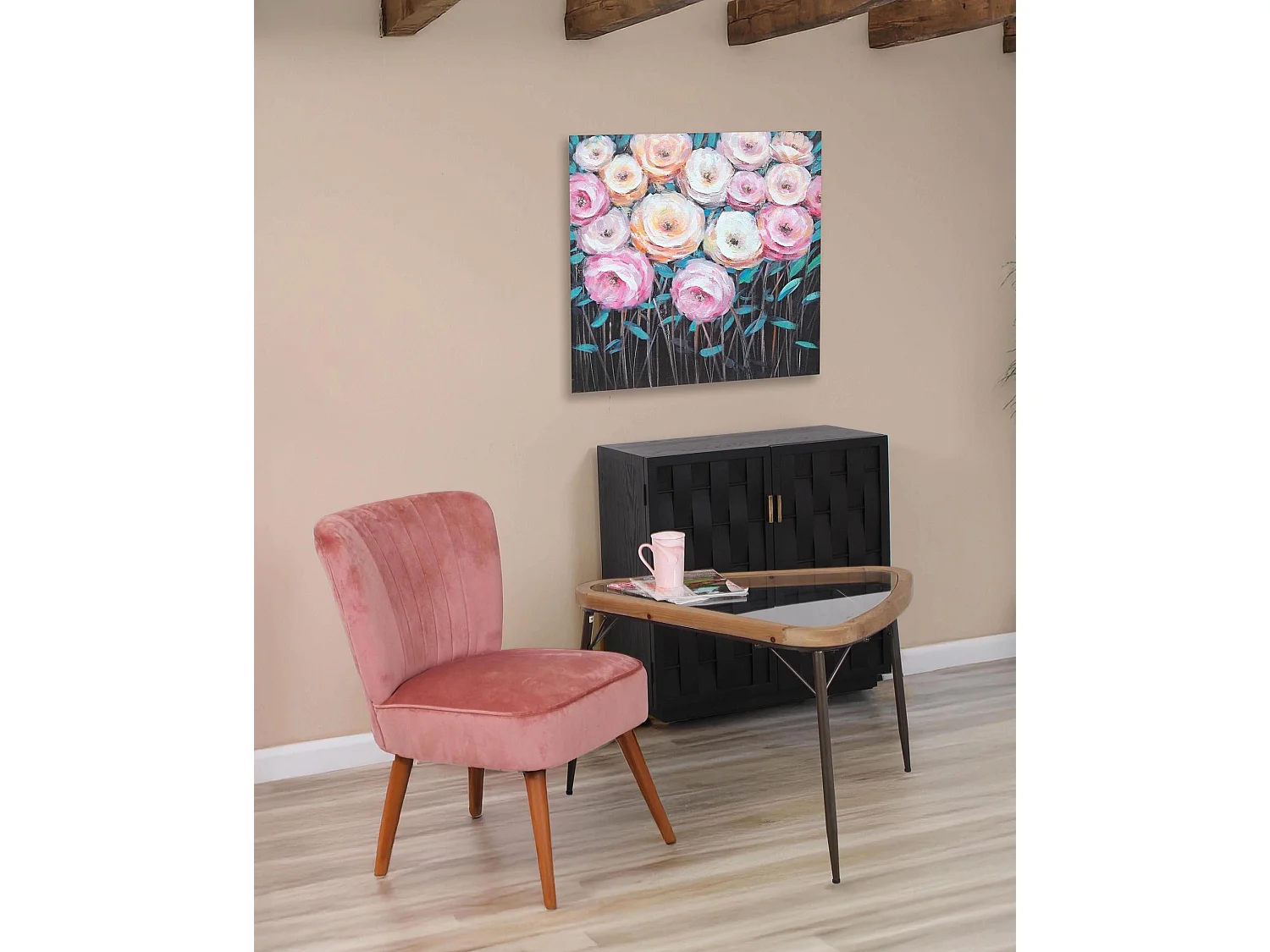 Credenza nera in legno intrecciato Macao