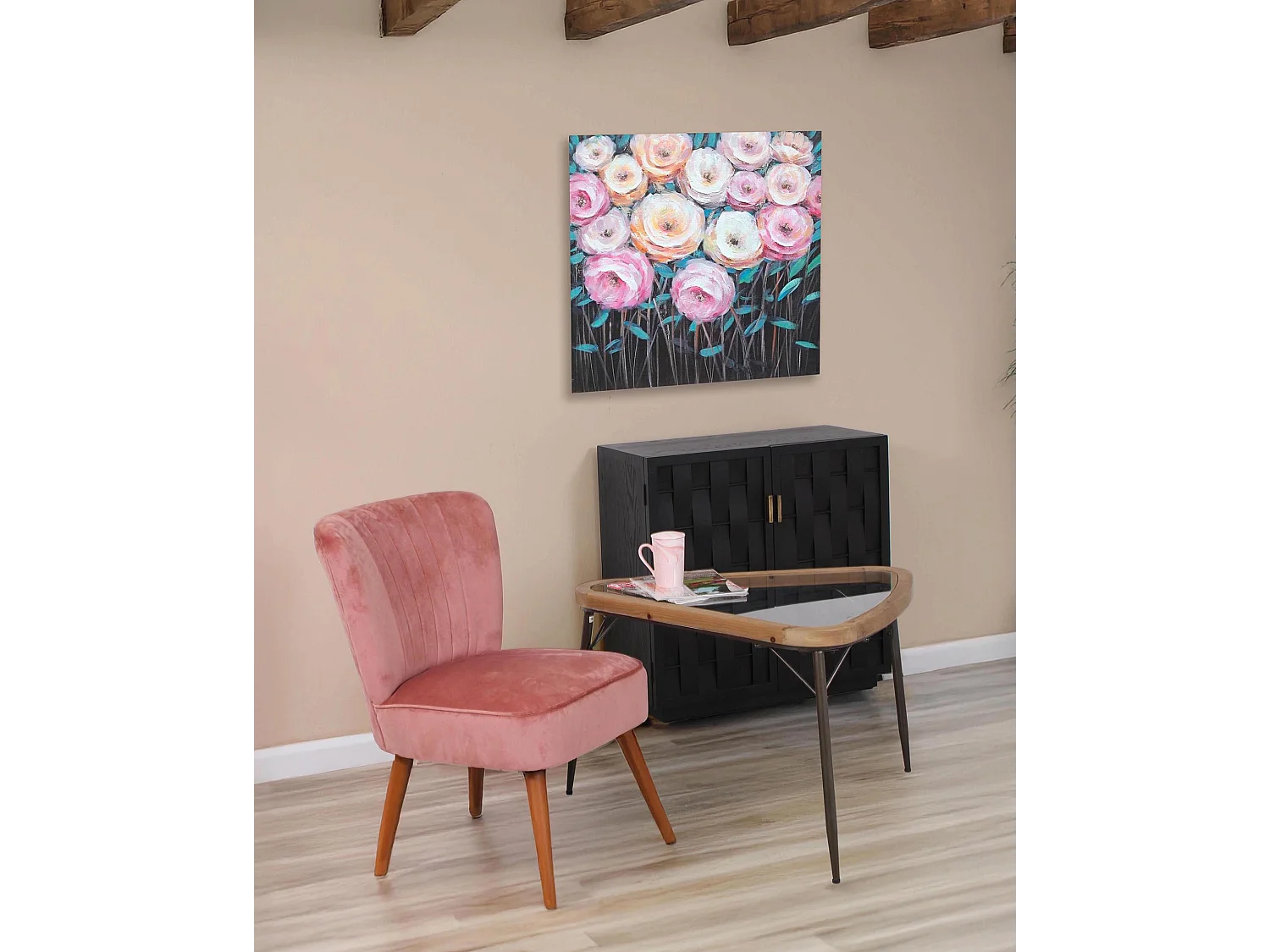 Credenza nera in legno intrecciato Macao