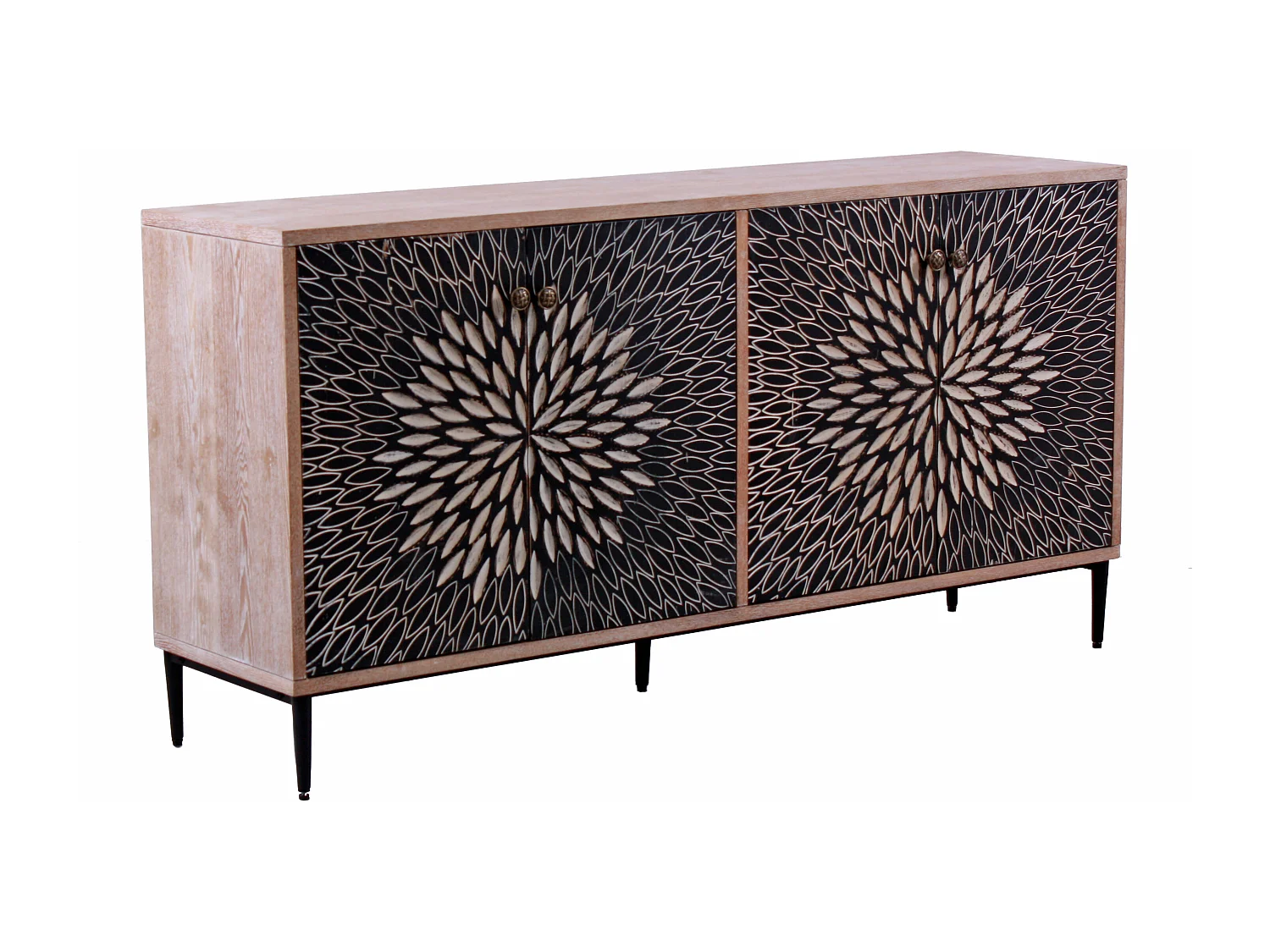 Credenza rettangolare a due ante in legno marrone "Bangkok" stile esotico con design intagliato