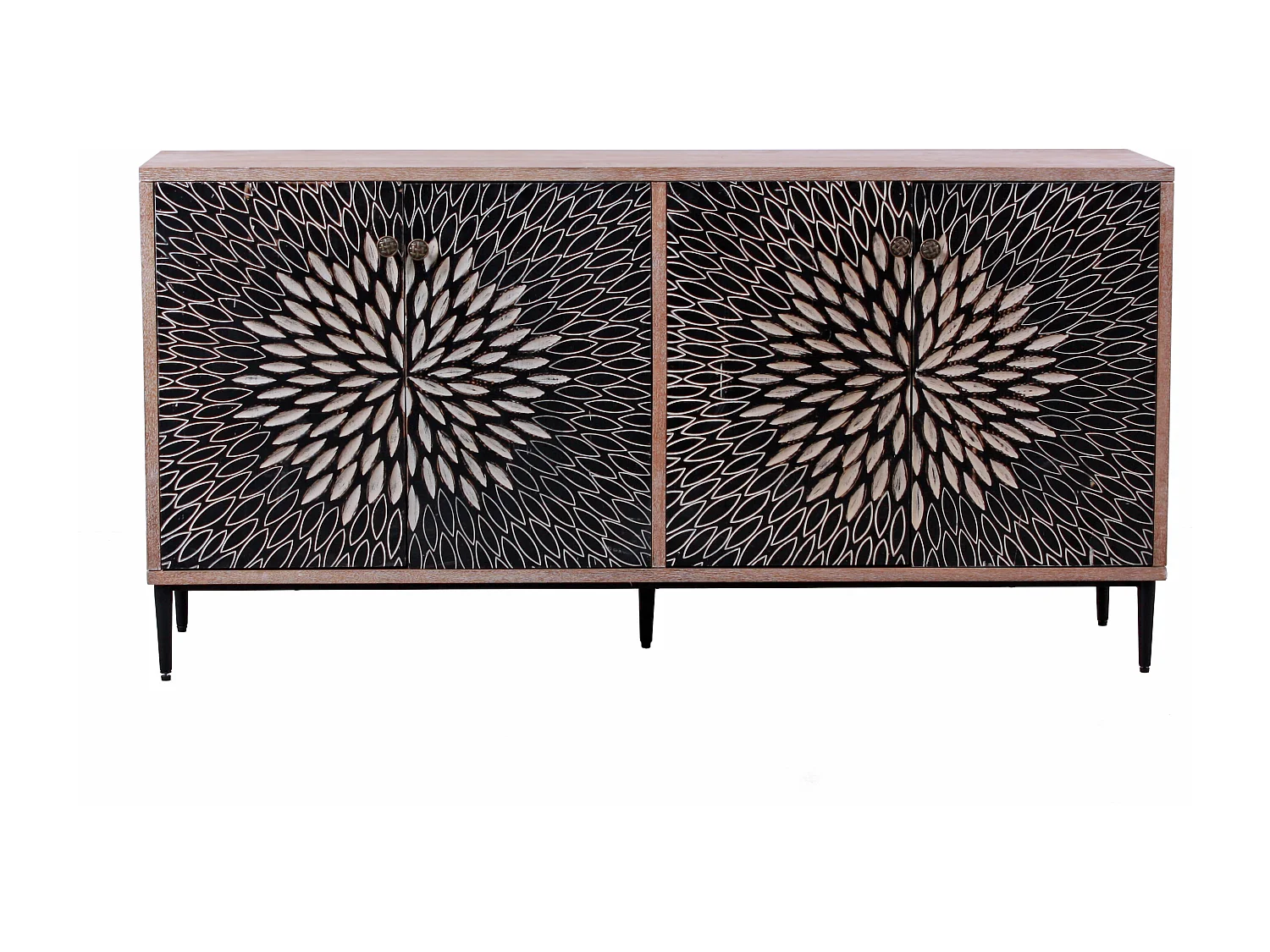 Credenza rettangolare a due ante in legno marrone "Bangkok" stile esotico con design intagliato