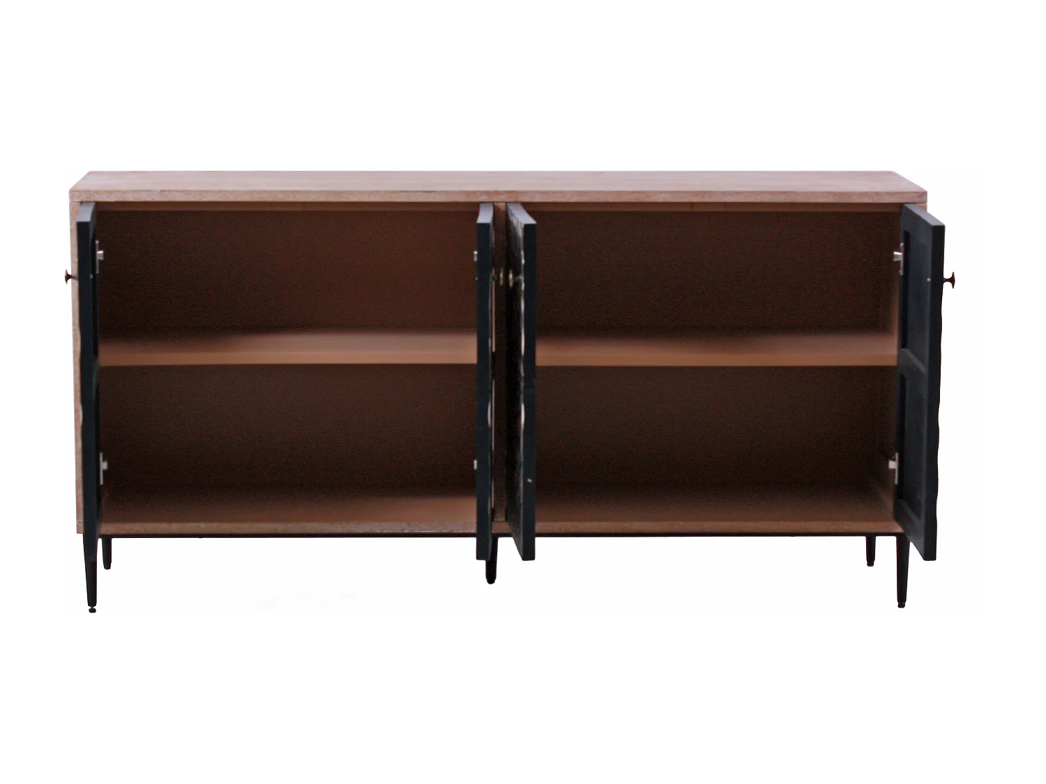 Credenza rettangolare a due ante in legno marrone "Bangkok" stile esotico con design intagliato